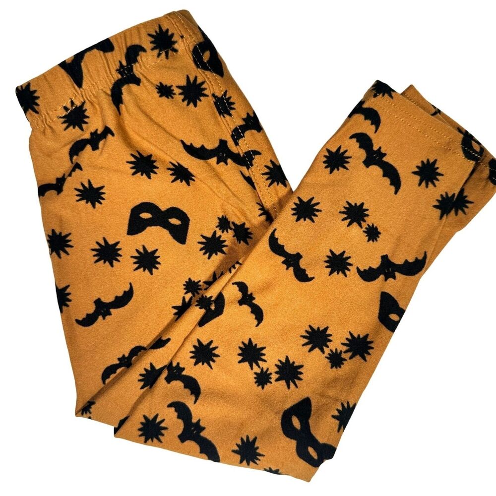 Dot Dot Smile Black Bats Masks Stars Halloween Themed Leggings 12/24M